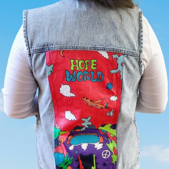 PacSun Hand Painted BTS J-Hope Hope World Denim Vest Size M - Picture 3 of 5